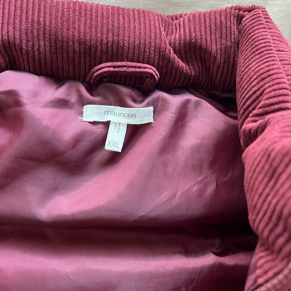 Burgundy Corduroy Puffer Vest - Picture 2 of 2